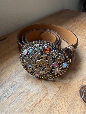 Embellished Brown Western-Style Belt with gorgeous buckle!